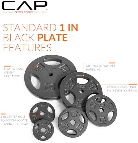 Standard CAP Barbell 1-Inch Grip Weight Plates for Home Gym Enthusiasts | CAP Barbell 1-Inch Grip Weight Plates with Du