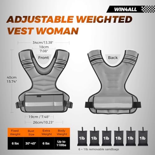 Weighted Vest Woman 6-12lb/12-18lb for Walking and Strength Training Weighted Vest Woman with 6 Irensand Weights for W