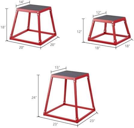 Plyometric Jump Box 3 Pcs Set, 12/18/24 Inch Fitness Exercise Platform, Home Gym Agility Training, Steel Anti-Slip Step