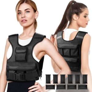 Women Adjustable Weighted Vest, Customizable 0-18 lbs Strength Training Vest with 10 Removable Sandbag, Breathable Desig