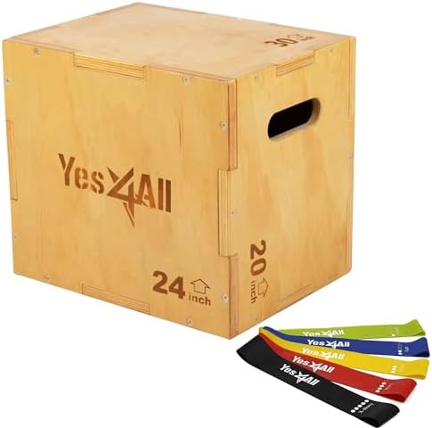 Yes4All 3-in-1 Wooden Plyo Box with Resistance Loop Bands for Home Gym and Outdoor Workouts | Yes4All 450 lbs Box Jump