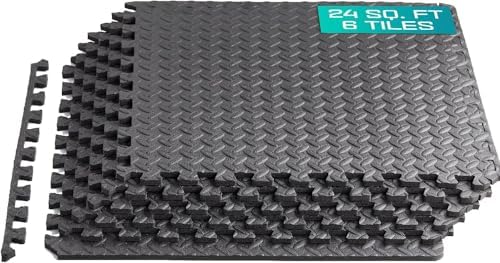 Yes4All 24SQFT-120SQFT Exercise Mat for Home Gym Users, Durable EVA Interlocking Foam Tiles with Border Design for Fitne