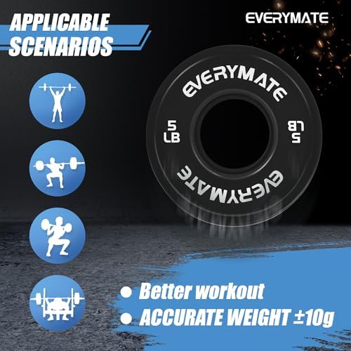 Everymate Black Changeable Weight Plates 1.25LB |5LB 5LB Set Fractional Olympic Bumper Plates for Cross Training Steel I