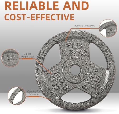 Fitvids Cast Iron Weight Plate 1 Inch Standard for Strength Training & Weightlifting, Multiple Weights Available