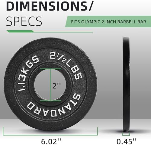 Fitvids Olympic Cast Iron Weight Plate 2-Inch for Strength Training & Weightlifting, Home Gym, Multiple Weights Availabl