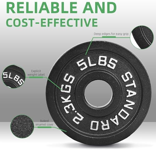 Fitvids Olympic Cast Iron Weight Plate 2-Inch for Strength Training & Weightlifting, Home Gym, Multiple Weights Availabl