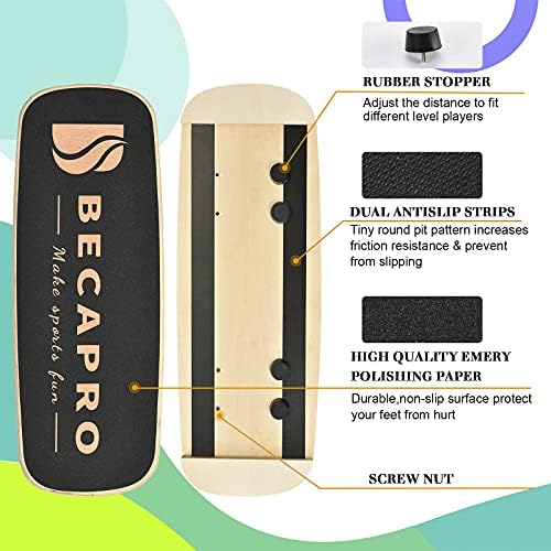 Wooden Balance Board Trainer with Adjustable Stoppers for Fitness Workouts -3 Distance Options | Adjustable Distance Wo