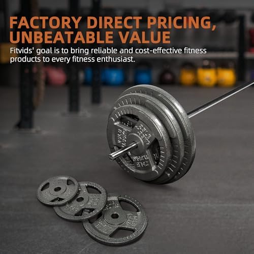 Fitvids Cast Iron Weight Plate 1 Inch Standard for Strength Training & Weightlifting, Multiple Weights Available