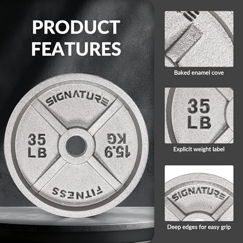 Fitvids Deep Dish 2-Inch Olympic Cast Iron Weight Plates with E-Coating Strength Training Equipment for Home Gyms and Fi