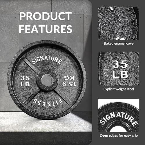 Fitvids Deep Dish 2-Inch Olympic Cast Iron Weight Plates with E-Coating Strength Training Equipment for Home Gyms and Fi