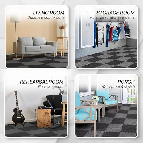 Yes4All 24SQFT-120SQFT Exercise Mat for Home Gym Users, Durable EVA Interlocking Foam Tiles with Border Design for Fitne