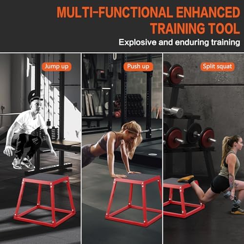 Plyometric Jump Box 3 Pcs Set, 12/18/24 Inch Fitness Exercise Platform, Home Gym Agility Training, Steel Anti-Slip Step