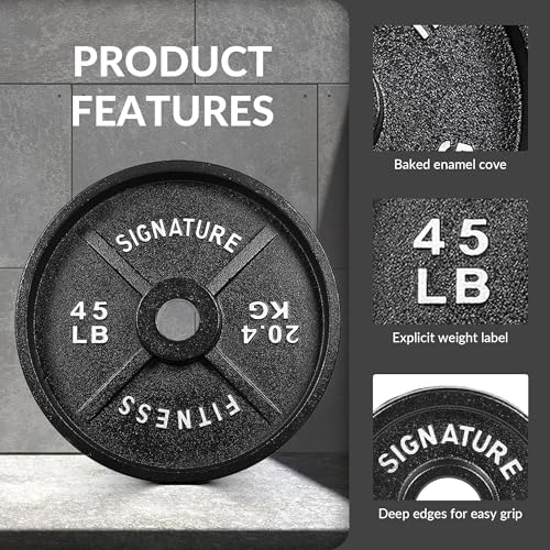 Fitvids Deep Dish 2-Inch Olympic Cast Iron Weight Plates with E-Coating Strength Training Equipment for Home Gyms and Fi