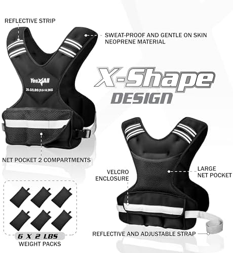 Yes4All Adjustable Weighted Vest 11-32lbs Reflective Strip Large Weight Vest Strength Training Men Women
