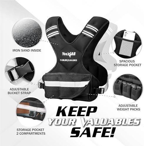 Yes4All Adjustable Weighted Vest 11-32lbs Reflective Strip Large Weight Vest Strength Training Men Women