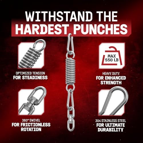 Yes4All Punching Bag Hanger, Heavy Bag Spring 555 LB Capacity, Indoor & Outdoor Mounting, Strong & Durable for Boxing Ba