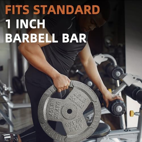 Fitvids Cast Iron Weight Plate 1 Inch Standard for Strength Training & Weightlifting, Multiple Weights Available