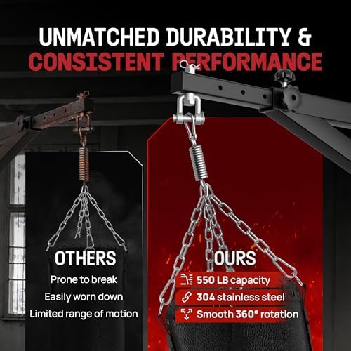 Yes4All Punching Bag Hanger, Heavy Bag Spring 555 LB Capacity, Indoor & Outdoor Mounting, Strong & Durable for Boxing Ba