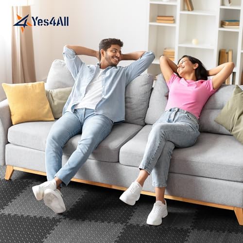 Yes4All 24SQFT-120SQFT Exercise Mat for Home Gym Users, Durable EVA Interlocking Foam Tiles with Border Design for Fitne