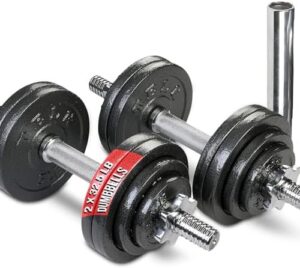 Adjustable Dumbbell Set – Home Gym Weight Set with Baked Enamel Cast Iron Plates – Space-Saving Free Weights for Strengt