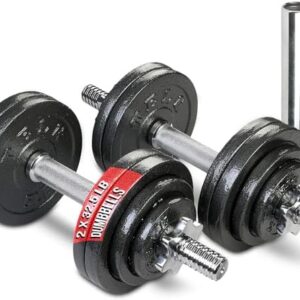 Adjustable Dumbbell Set – Home Gym Weight Set with Baked Enamel Cast Iron Plates – Space-Saving Free Weights for Strengt