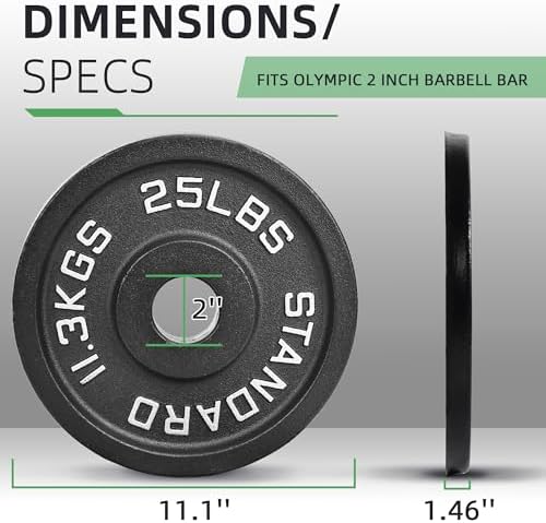 Fitvids Olympic Cast Iron Weight Plate 2-Inch for Strength Training & Weightlifting, Home Gym, Multiple Weights Availabl