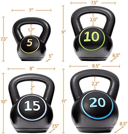 Yaheetech 4 Piece Kettlebell Sets for Women & Men for Full Body Workout & Exercise Fitness 5lb, 10lb, 15lb, 20lb