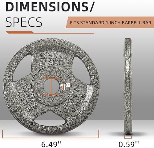 Fitvids Cast Iron Weight Plate 1 Inch Standard for Strength Training & Weightlifting, Multiple Weights Available