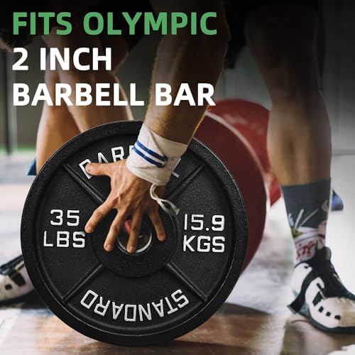 Fitvids Olympic Cast Iron Weight Plate 2-Inch for Strength Training & Weightlifting, Home Gym, Multiple Weights Availabl