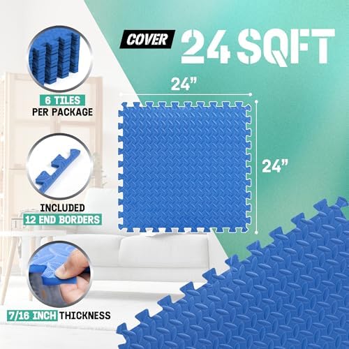 Yes4All 24SQFT-120SQFT Exercise Mat for Home Gym Users, Durable EVA Interlocking Foam Tiles with Border Design for Fitne