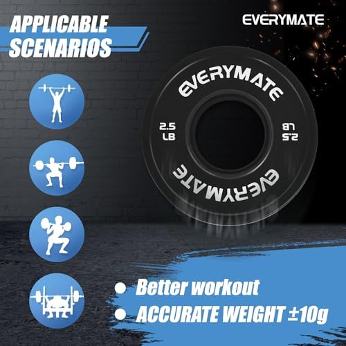 Everymate Black Changeable Weight Plates 1.25LB |5LB 5LB Set Fractional Olympic Bumper Plates for Cross Training Steel I