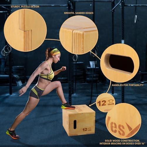 Yes4All 3-in-1 Wooden Plyo Box with Resistance Loop Bands for Home Gym and Outdoor Workouts | Yes4All 450 lbs Box Jump