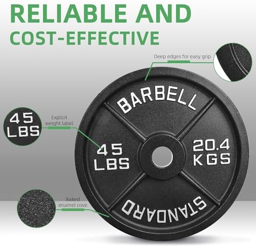 Fitvids Olympic Cast Iron Weight Plate 2-Inch for Strength Training & Weightlifting, Home Gym, Multiple Weights Availabl