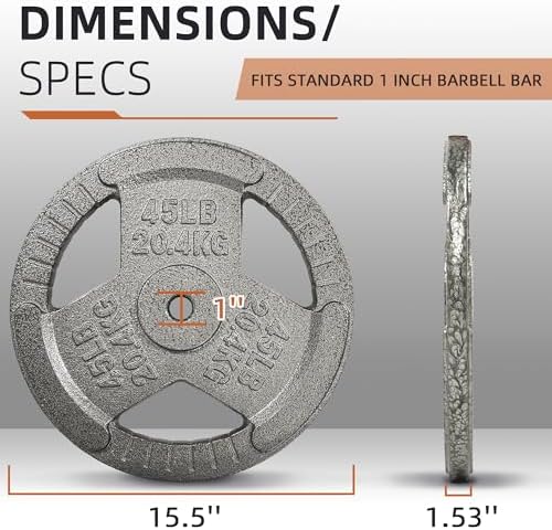 Fitvids Cast Iron Weight Plate 1 Inch Standard for Strength Training & Weightlifting, Multiple Weights Available