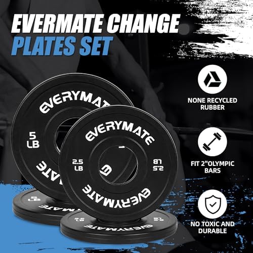 Everymate Black Changeable Weight Plates 1.25LB |5LB 5LB Set Fractional Olympic Bumper Plates for Cross Training Steel I