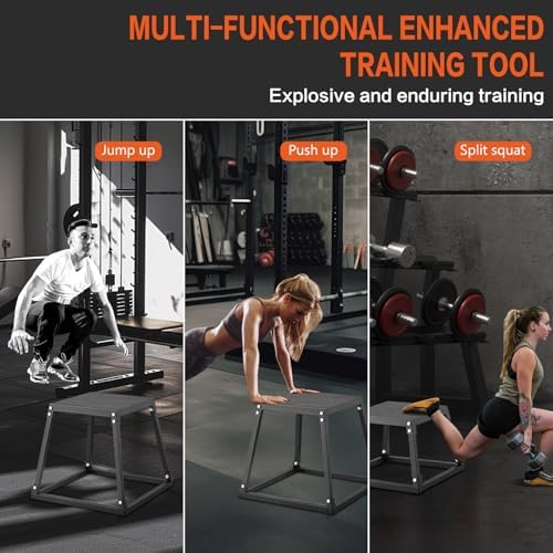 Plyometric Jump Box 3 Pcs Set, 12/18/24 Inch Fitness Exercise Platform, Home Gym Agility Training, Steel Anti-Slip Step