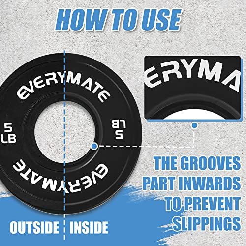 Everymate Black Changeable Weight Plates 1.25LB |5LB 5LB Set Fractional Olympic Bumper Plates for Cross Training Steel I