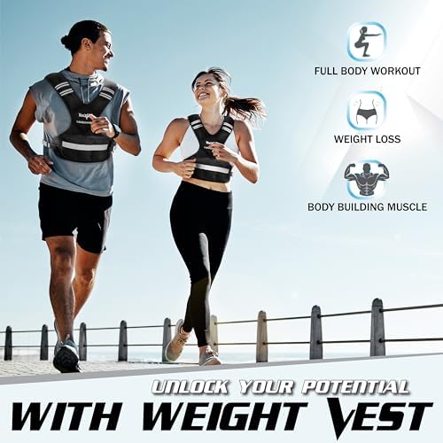 Yes4All Adjustable Weighted Vest 11-32lbs Reflective Strip Large Weight Vest Strength Training Men Women