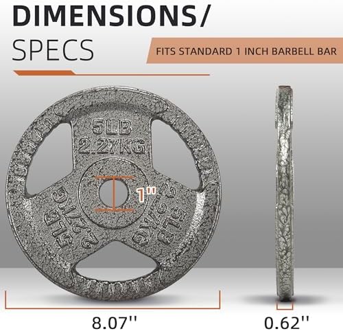 Fitvids Cast Iron Weight Plate 1 Inch Standard for Strength Training & Weightlifting, Multiple Weights Available
