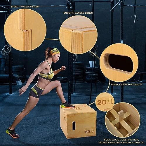 Yes4All 3-in-1 Wooden Plyo Box with Resistance Loop Bands for Home Gym and Outdoor Workouts | Yes4All 450 lbs Box Jump