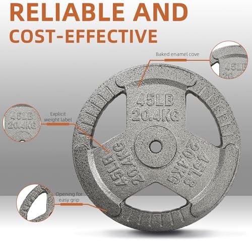 Fitvids Cast Iron Weight Plate 1 Inch Standard for Strength Training & Weightlifting, Multiple Weights Available