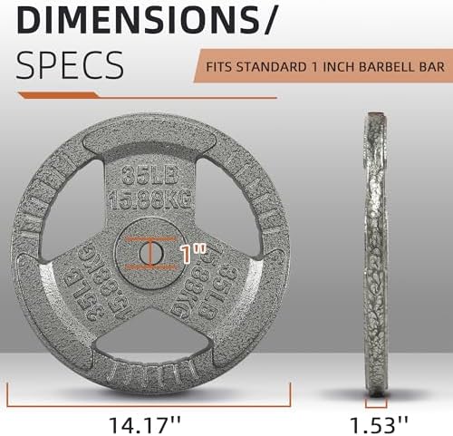 Fitvids Cast Iron Weight Plate 1 Inch Standard for Strength Training & Weightlifting, Multiple Weights Available
