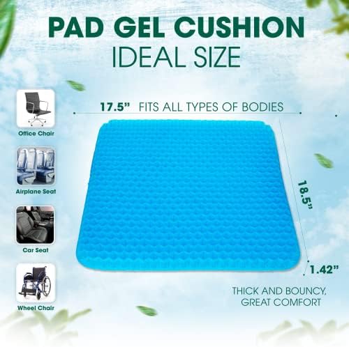 Yes4All Cooling Gel Seat Cushion for Long Sitting Users, 2 Silk Non-Slip Magnet Covers, Ideal for Wheelchair/Car/Office