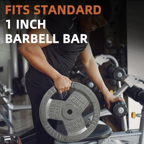 Fitvids Cast Iron Weight Plate 1 Inch Standard for Strength Training & Weightlifting, Multiple Weights Available